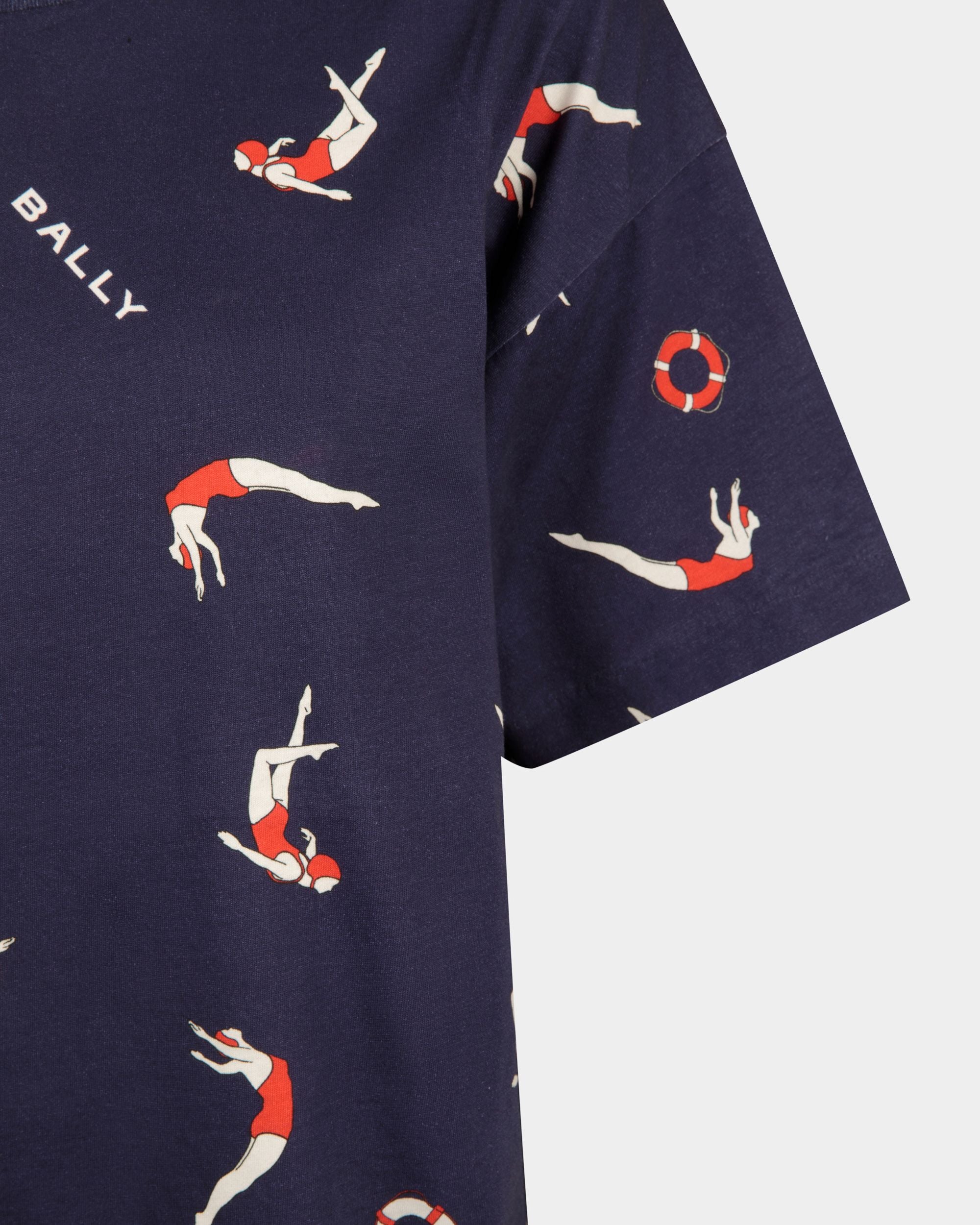 Women's Printed T-shirt in Blue Cotton | Bally | On Model Detail