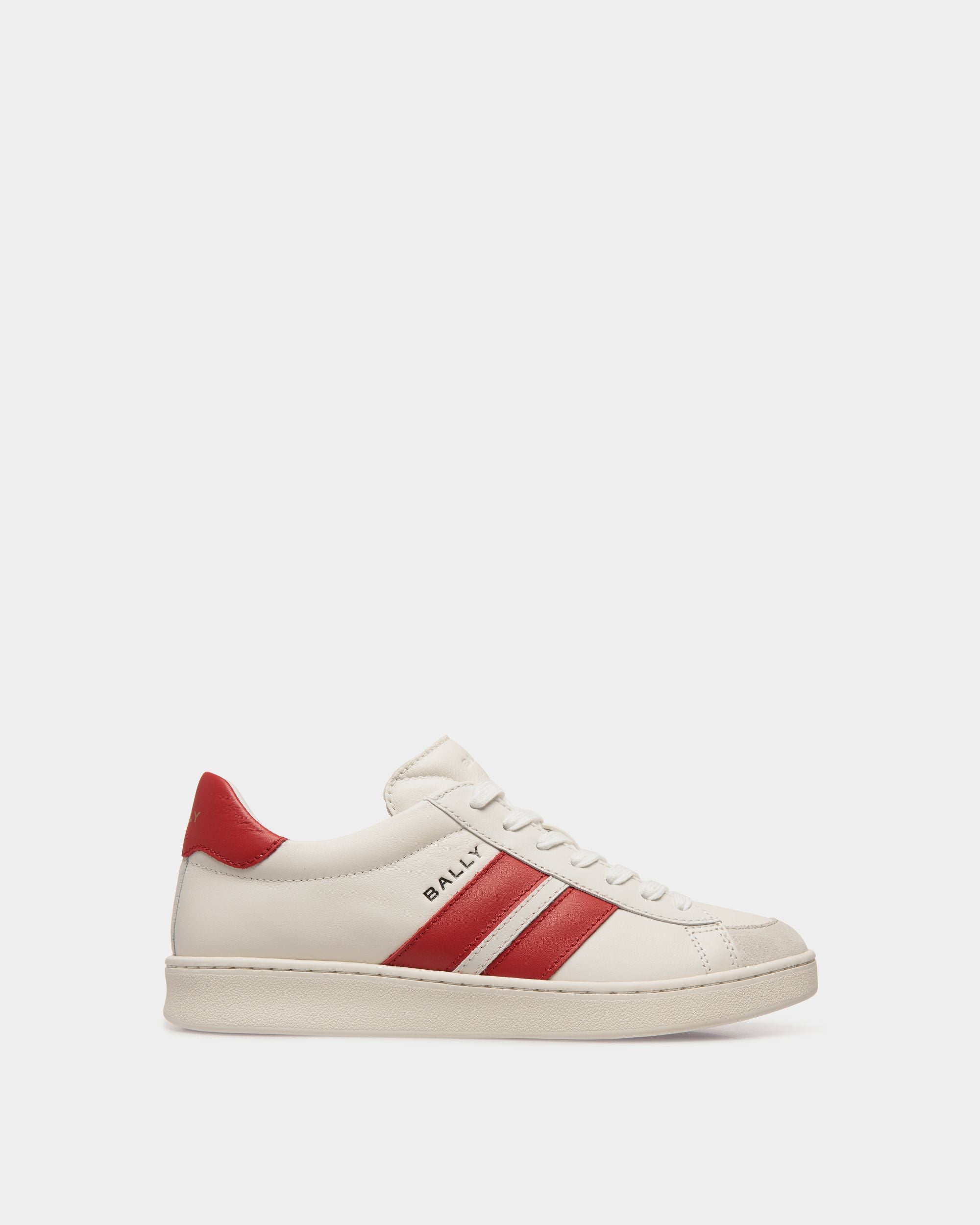 Women's Tennis Sneaker in White and Candy Red Leather | Bally | Still Life Side