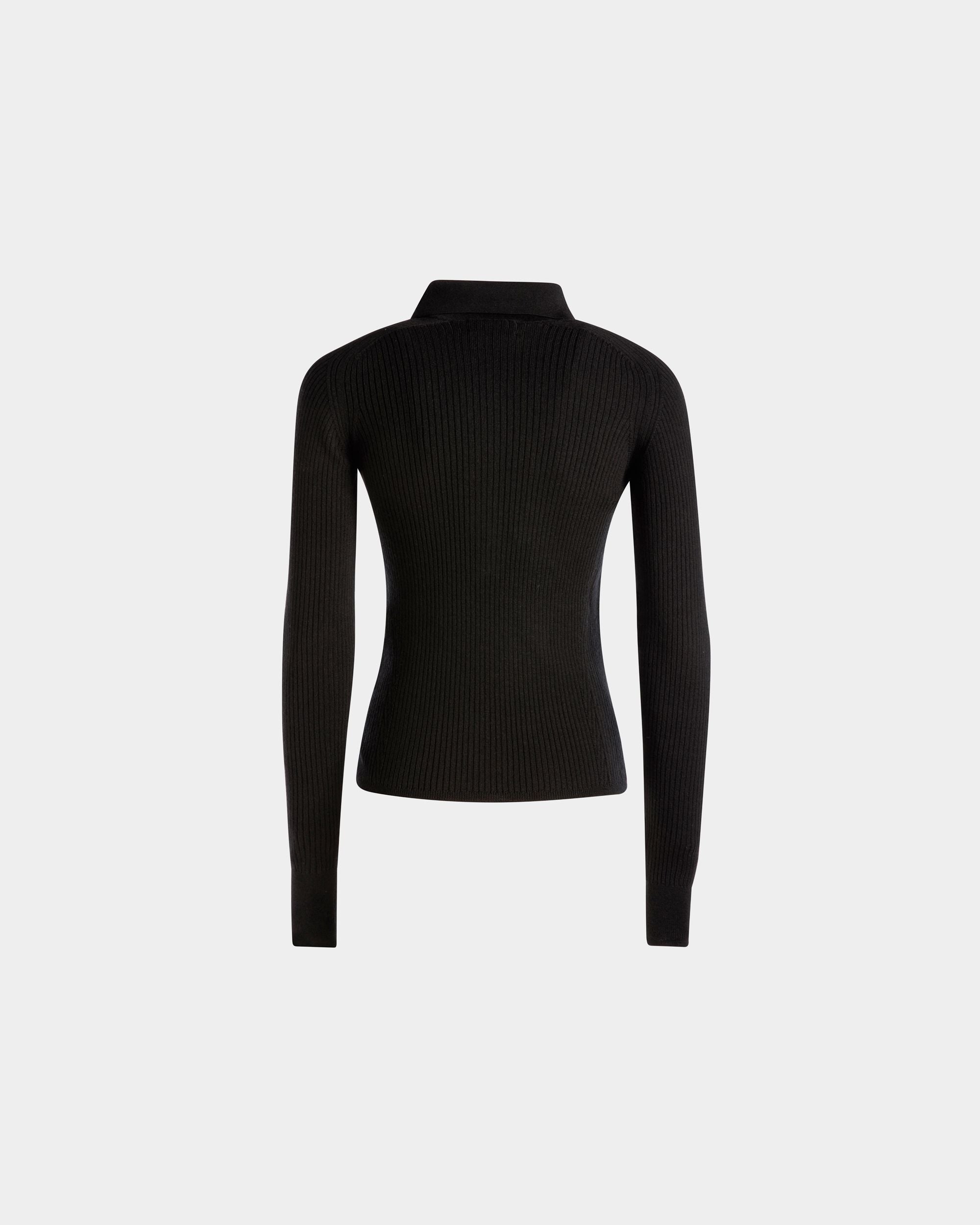 Long Sleeve Polo | Women's Polo Shirt | Black Wool | Bally | Still Life Back