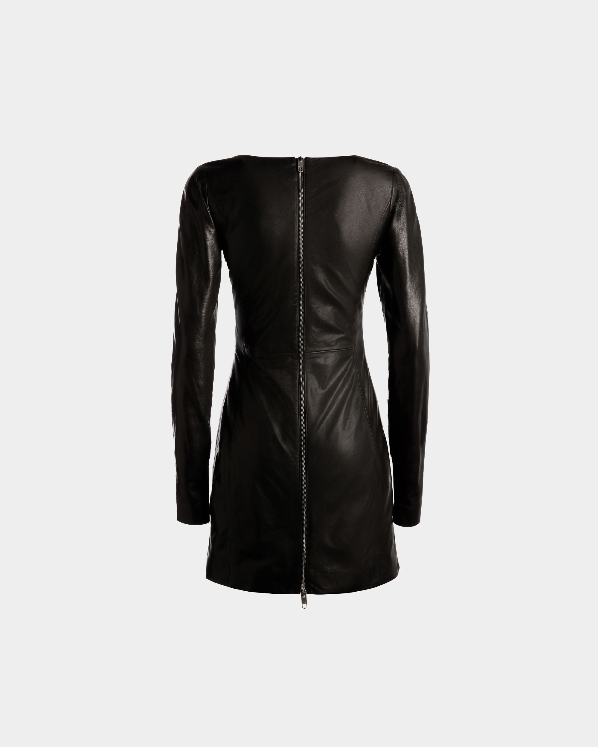 Women's Long Sleeve Mini Dress in Black Leather | Bally | Still Life Back