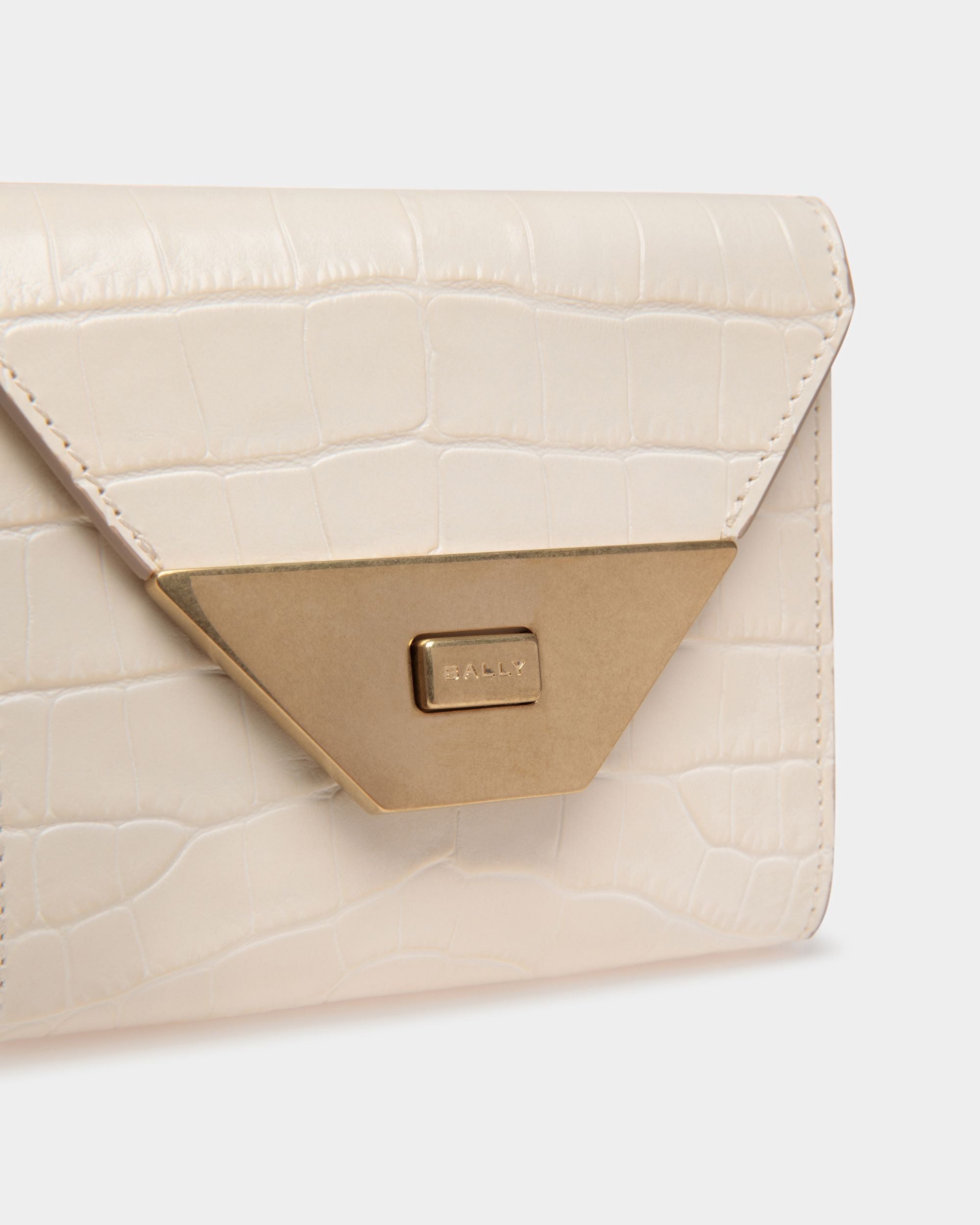 Tilt | Women's Wallet in White Crocodile Print Leather | Bally | Still Life Detail