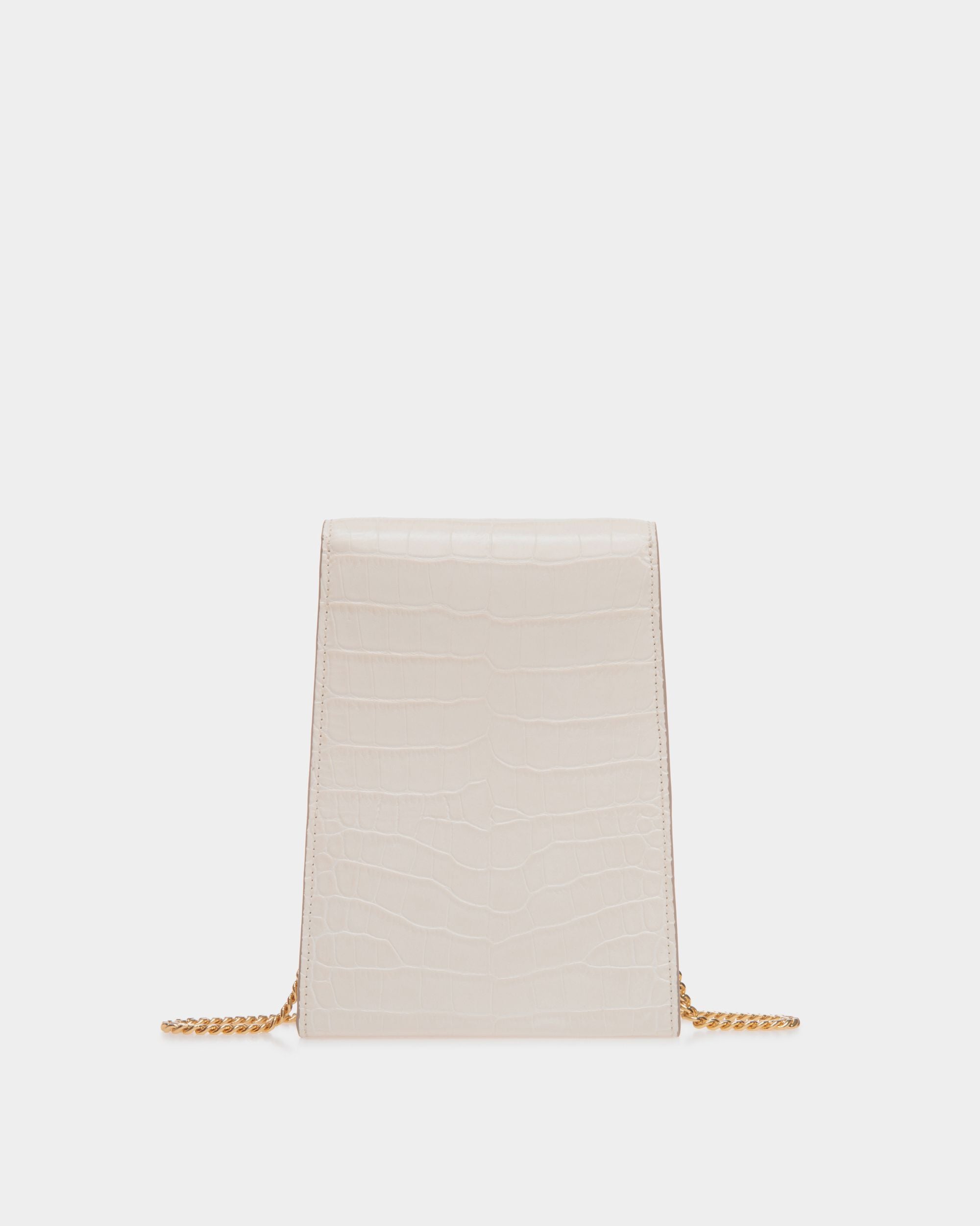 Tilt | Women's Phone Bag in White Crocodile Print Leather | Bally | Still Life Back