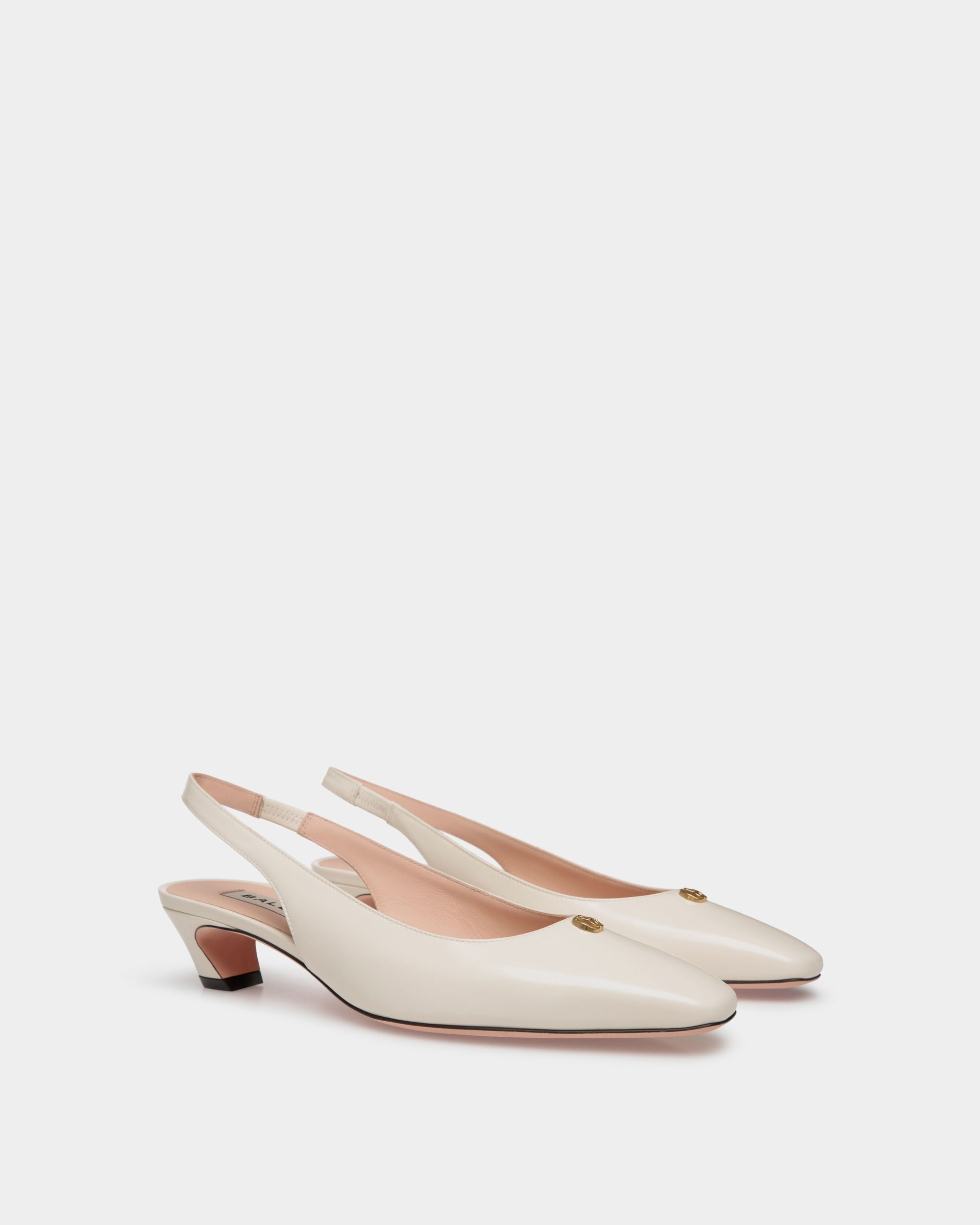 Sylt | Women's Slingback Pump in White Leather | Bally | Still Life 3/4 Front