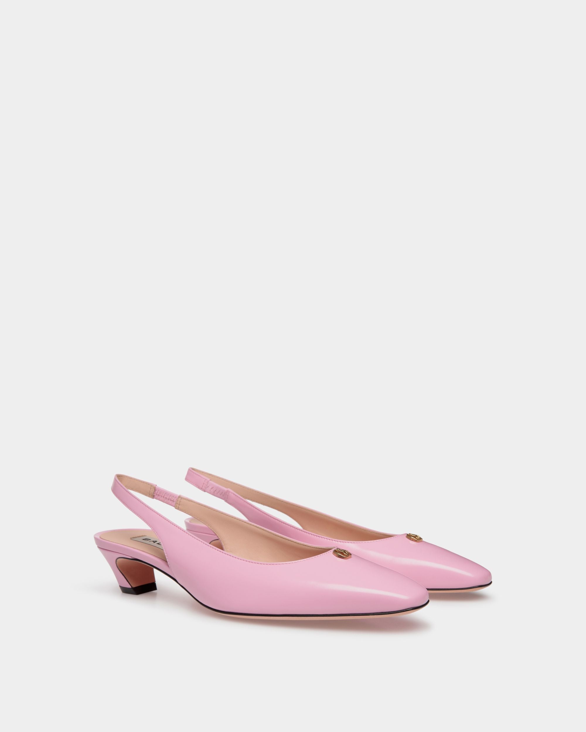 Sylt | Women's Slingback Pump in Pink Leather | Bally | Still Life 3/4 Front