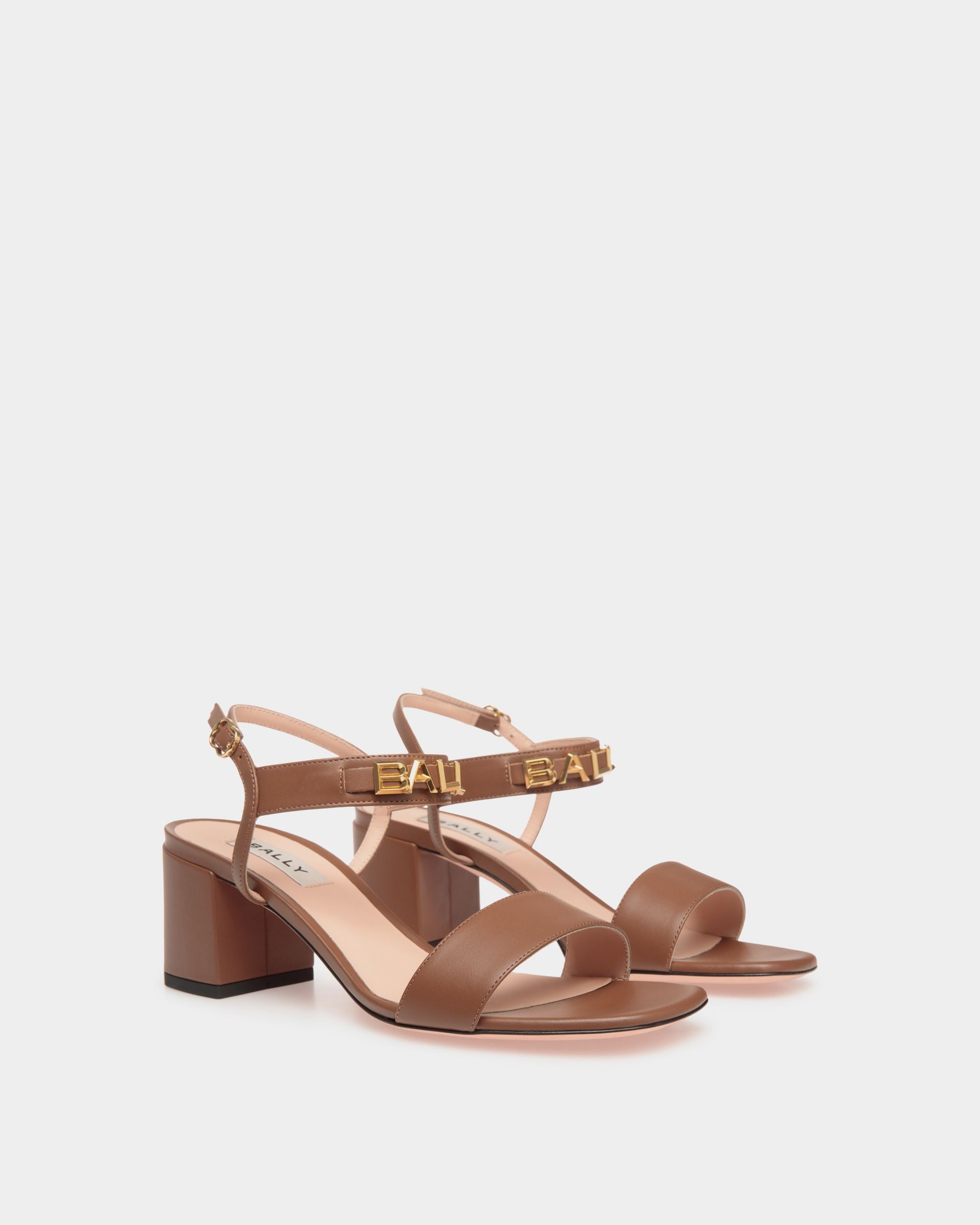 Bally Spell | Women's Heeled Sandal in Brown Leather | Bally | Still Life 3/4 Front