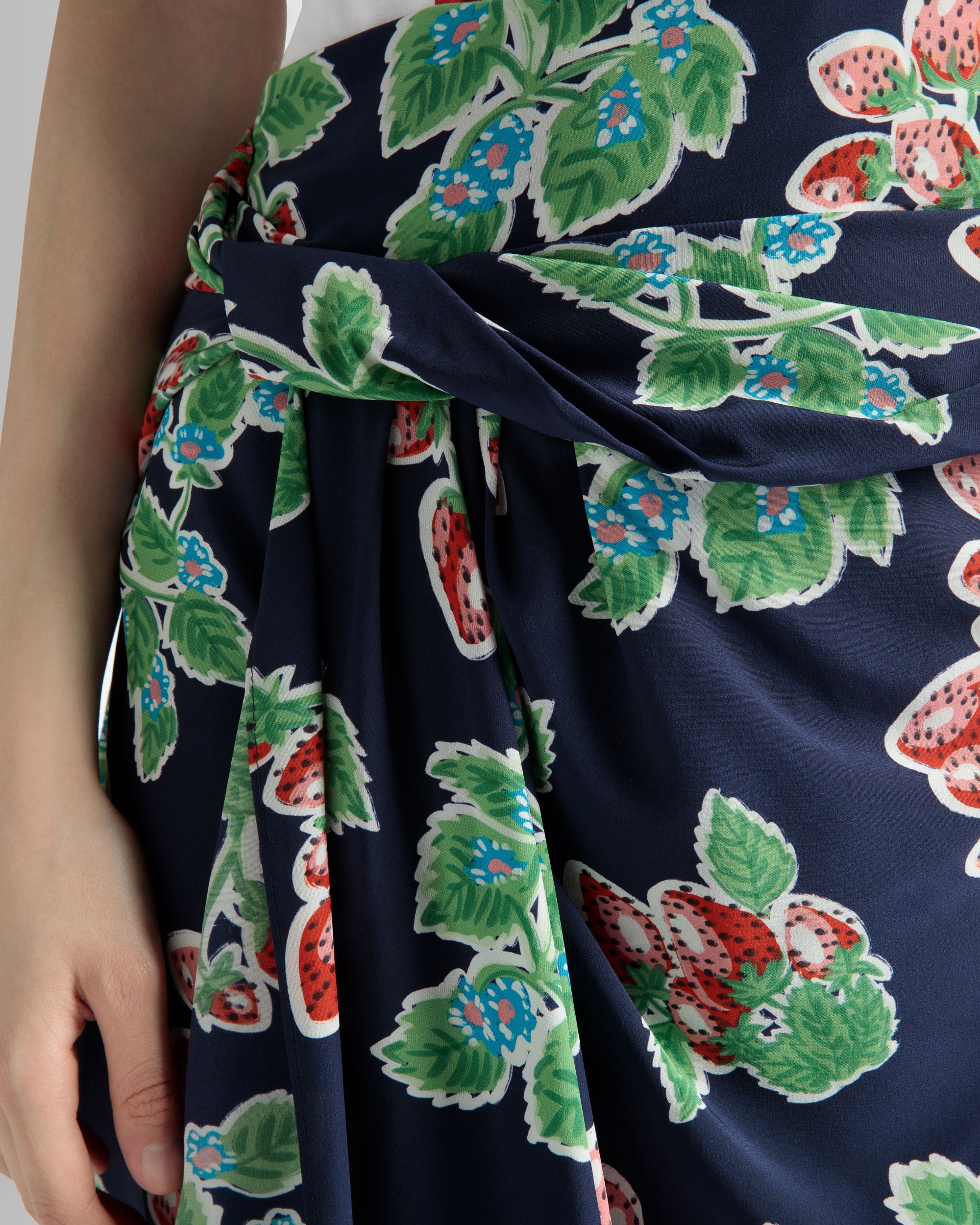 Women's Printed Midi Skirt in Strawberry Print Silk | Bally | On Model Detail