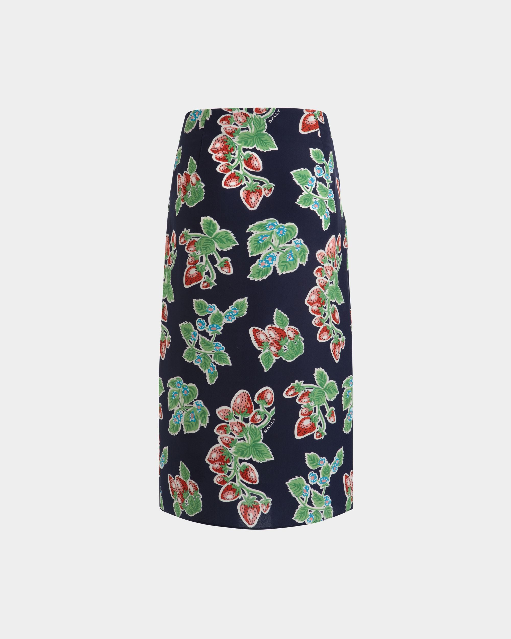 Women's Printed Midi Skirt in Strawberry Print Silk | Bally | Still Life Back