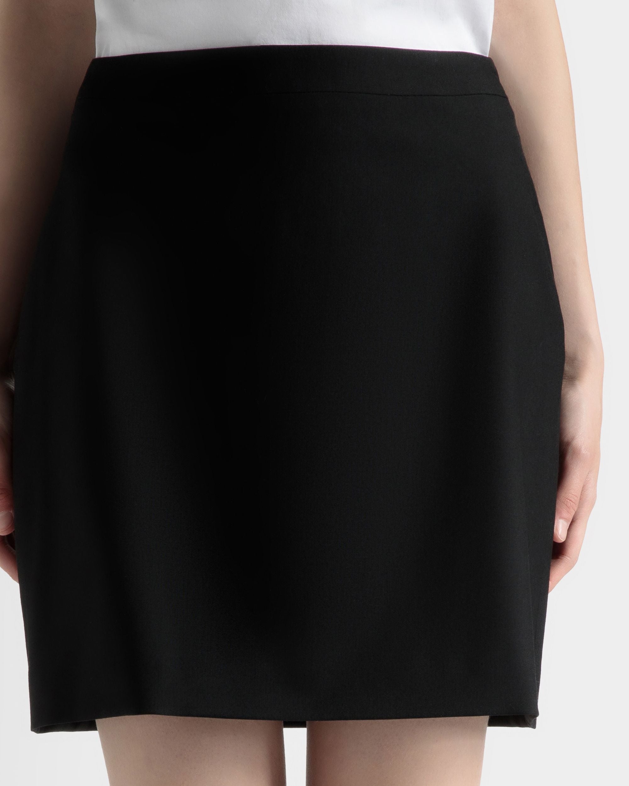 Women's Mini Skirt in Black Wool | Bally | On Model Detail