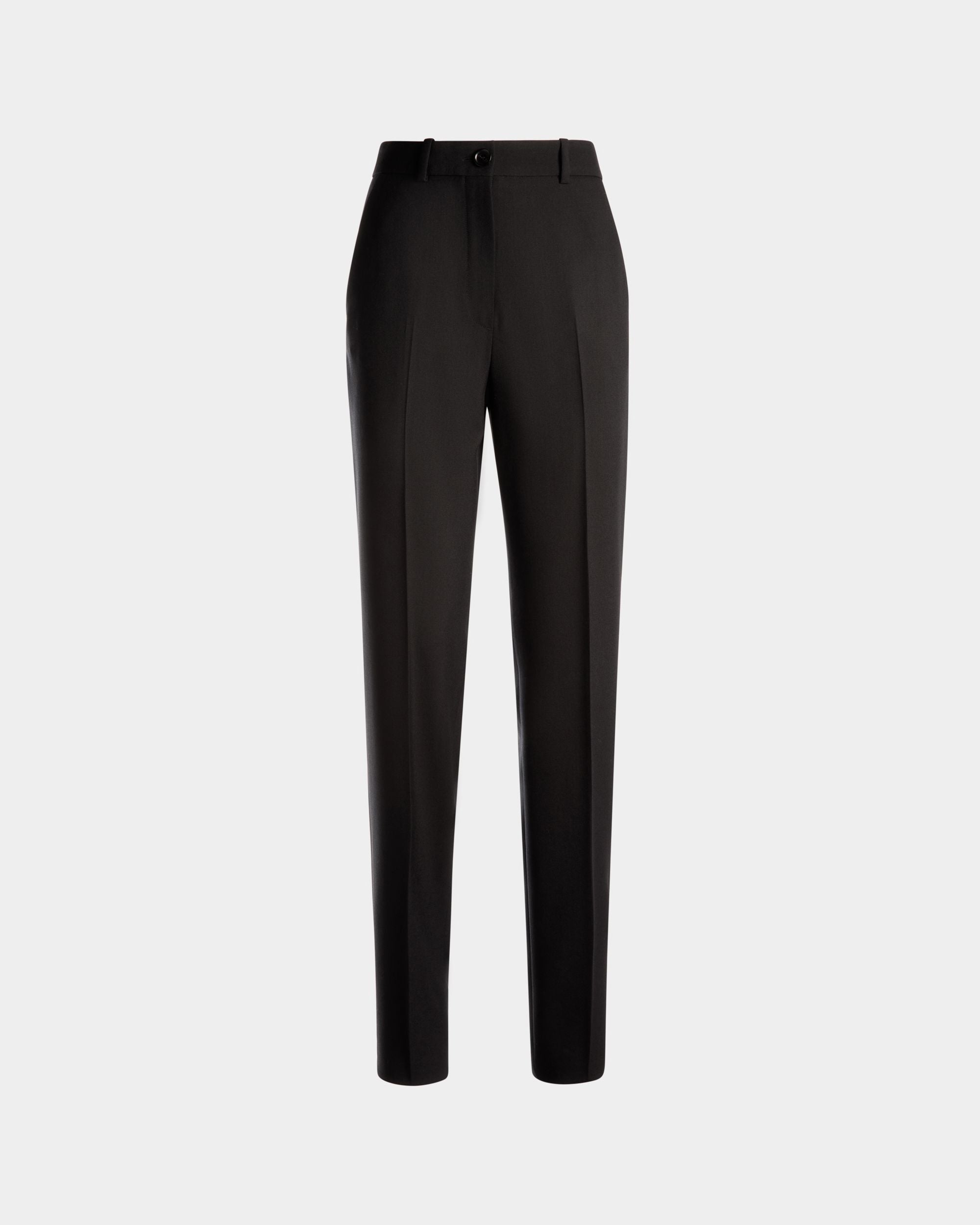 Women's Straight Fit Pants in Black Wool | Bally | Still Life Front