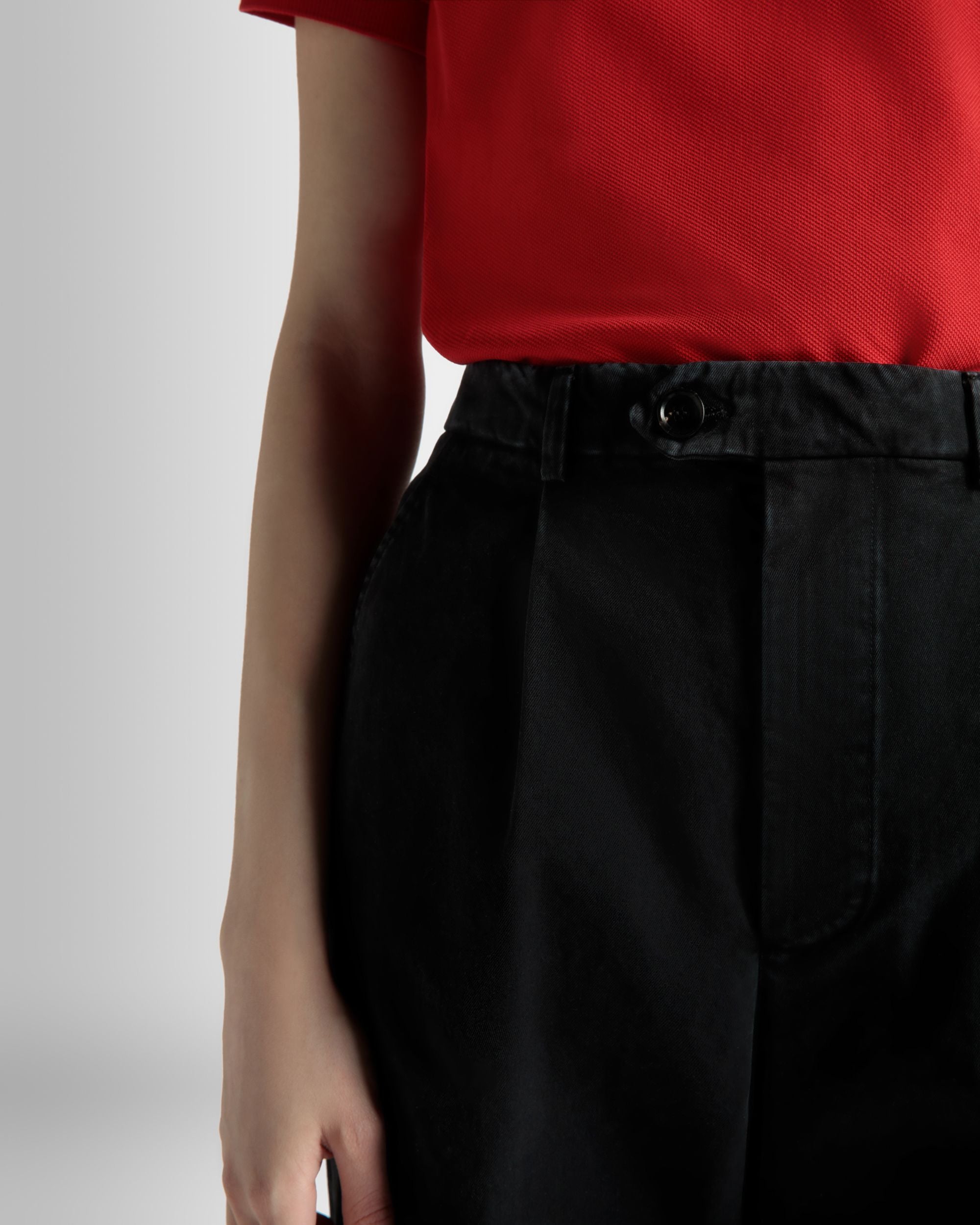 Women's Pleated Pants in Black Washed Cotton | Bally | On Model Detail
