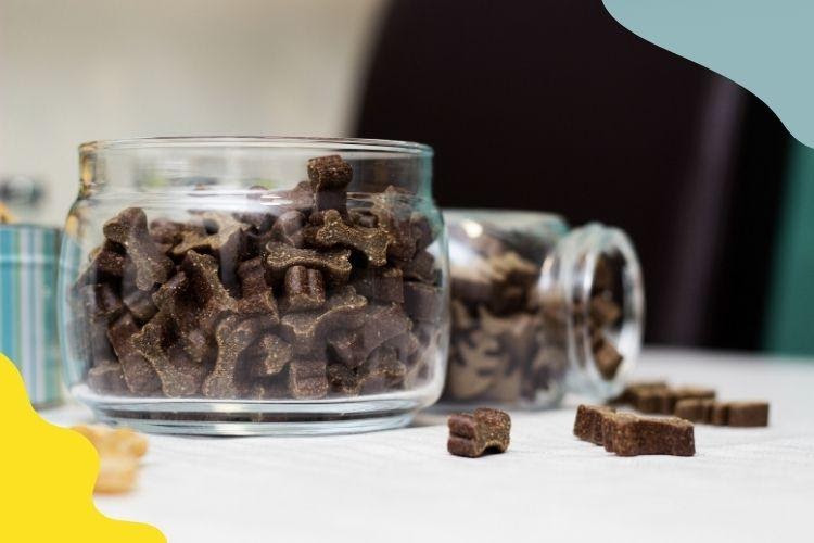 dehydrated pet treats in a glass bowl