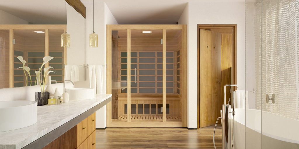 Kiva Wellness 3 Person Infrared Sauna in beautiful Bathroom
