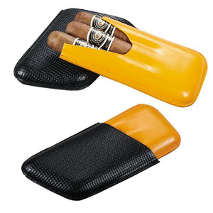Granada Brown Leather 3-Finger Cigar Case with Cigar Cutter