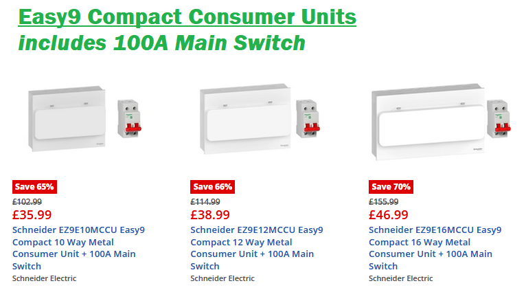 Schneider Easy9 Compact Consumer Unit inc 100A Main Switch