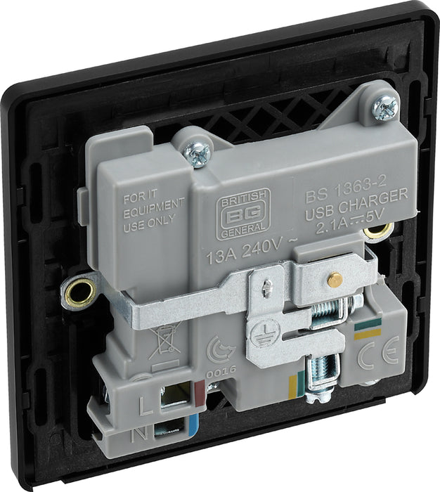 BG Evolve PCDMB21U2B 13A Single Switched Power Socket + 2xUSB(2.1A) - Matt Black (Black) - westbasedirect.com