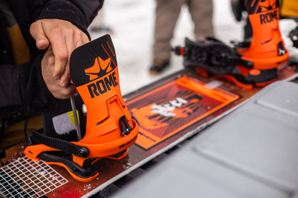 D.O.D. Snowboard Binding Setup showing the snowboard Stance width