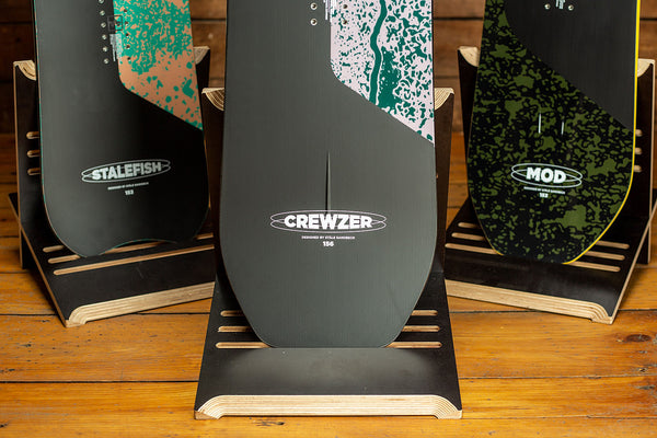 Stale Collection Tail Details of the directional twin snowboards