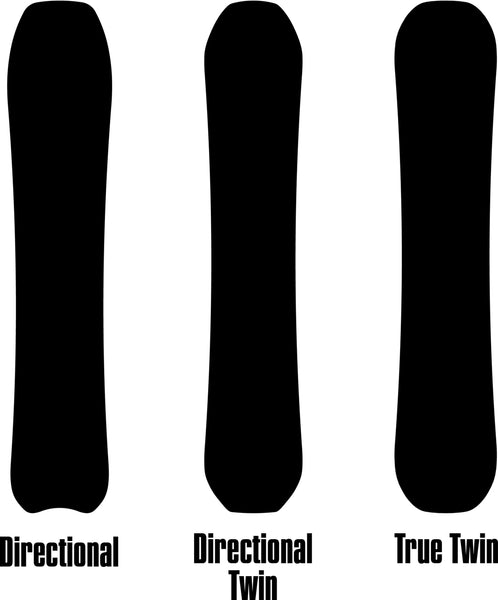 Rome Snowboard Shapes graphic showing directional twin vs true twin vs directional snowboards