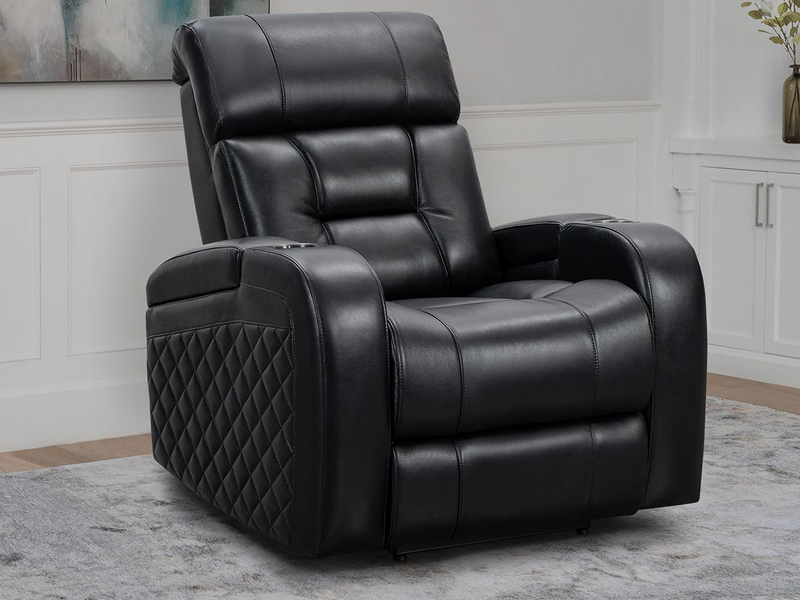Bronson Leather Theater Power Recliner with Power Headrest, Black