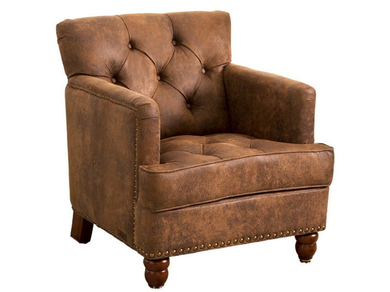 tafton brown leather tufted club chair