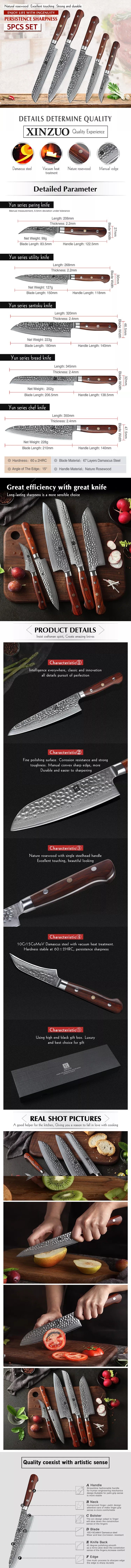 5PCS Damascus Knife Set