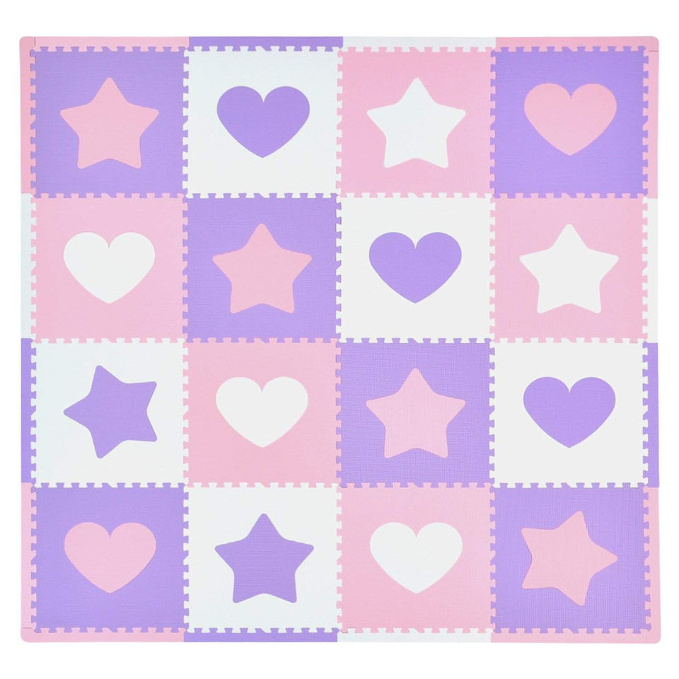 16 Piece Foam Play Mat Set Hearts Stars Tadpoles