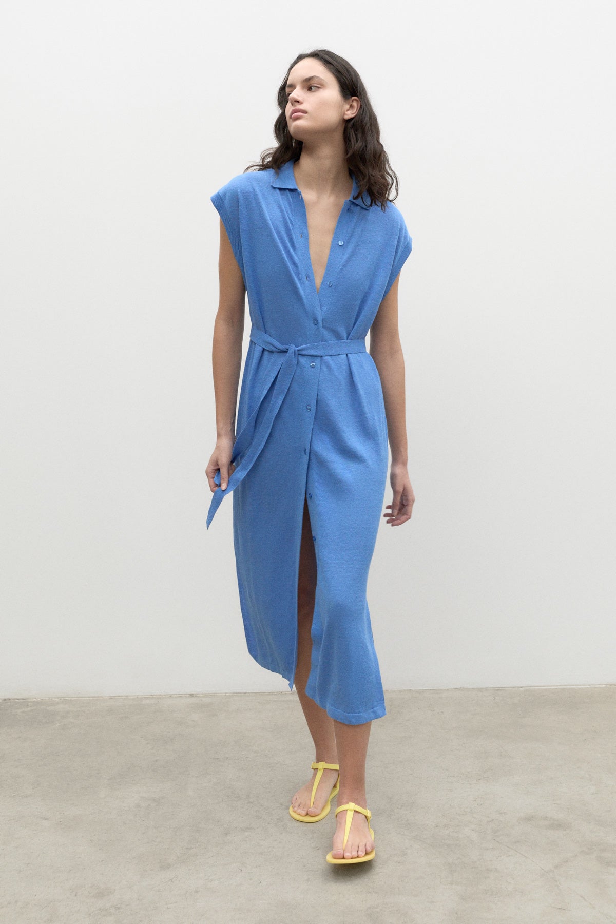 TURQUOISE LINEN DRESS BLUE