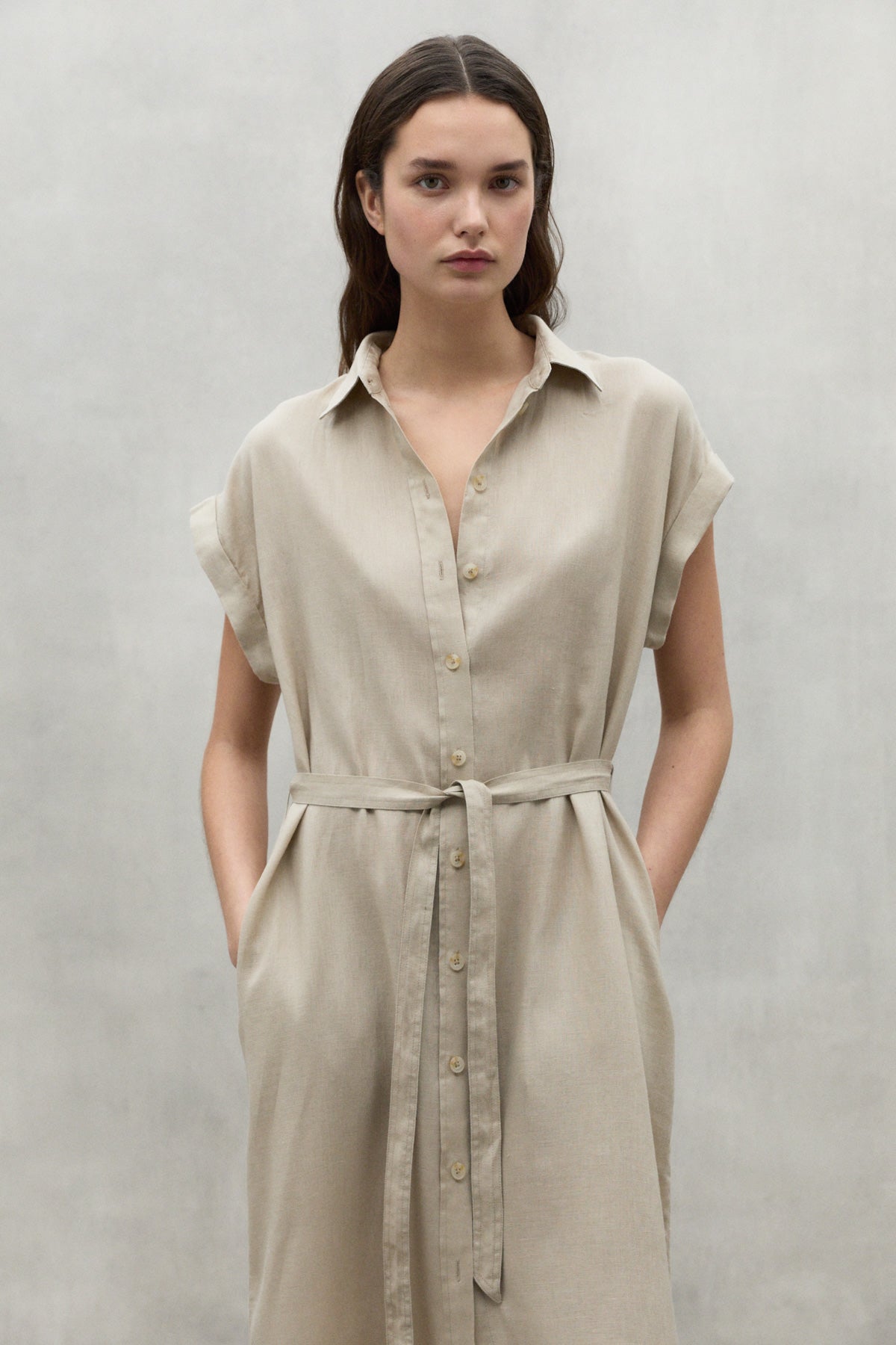 BEIGE AMATISTA LINEN DRESS