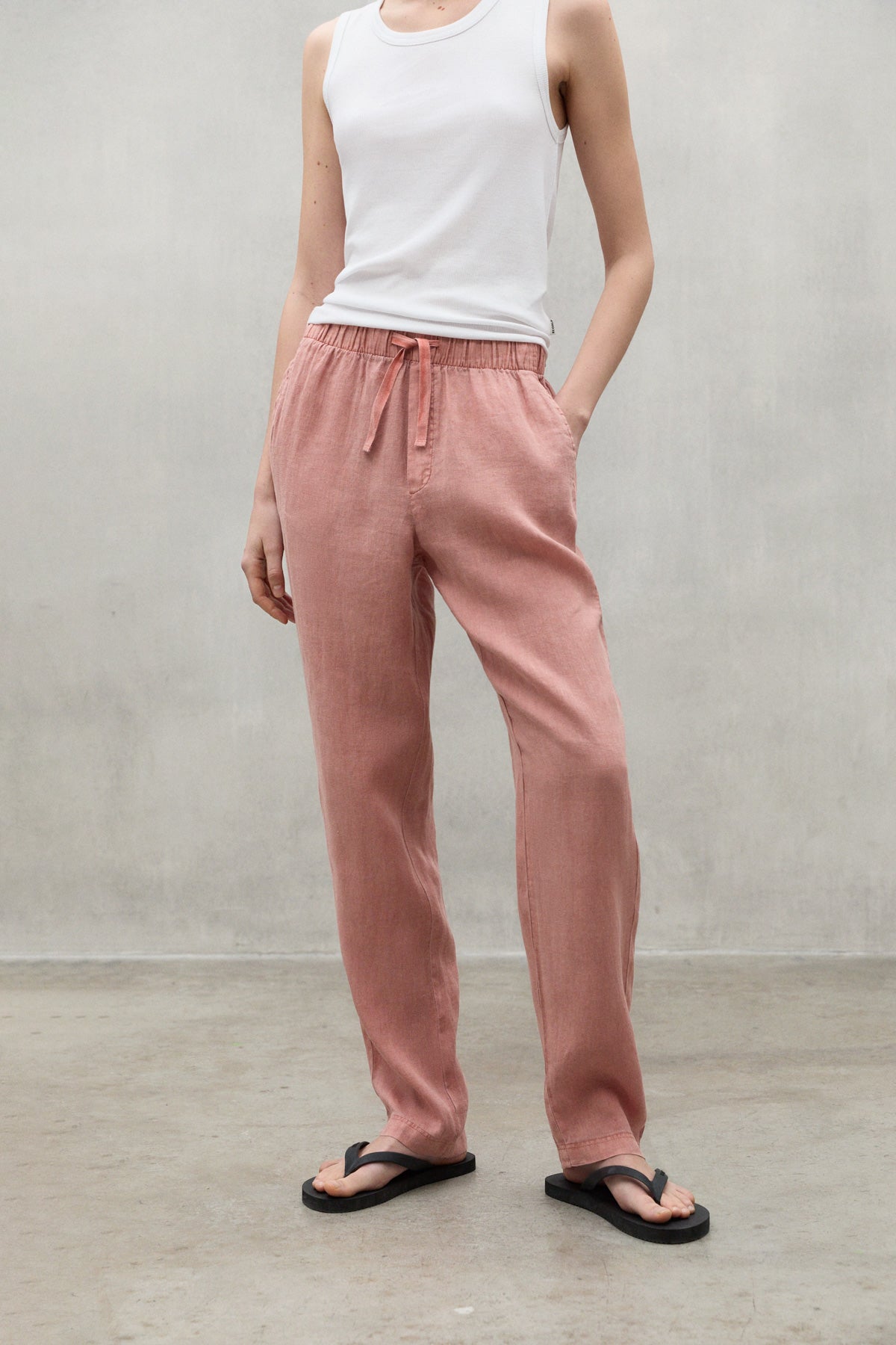 PANTALONI DI LINO INDO ROSA