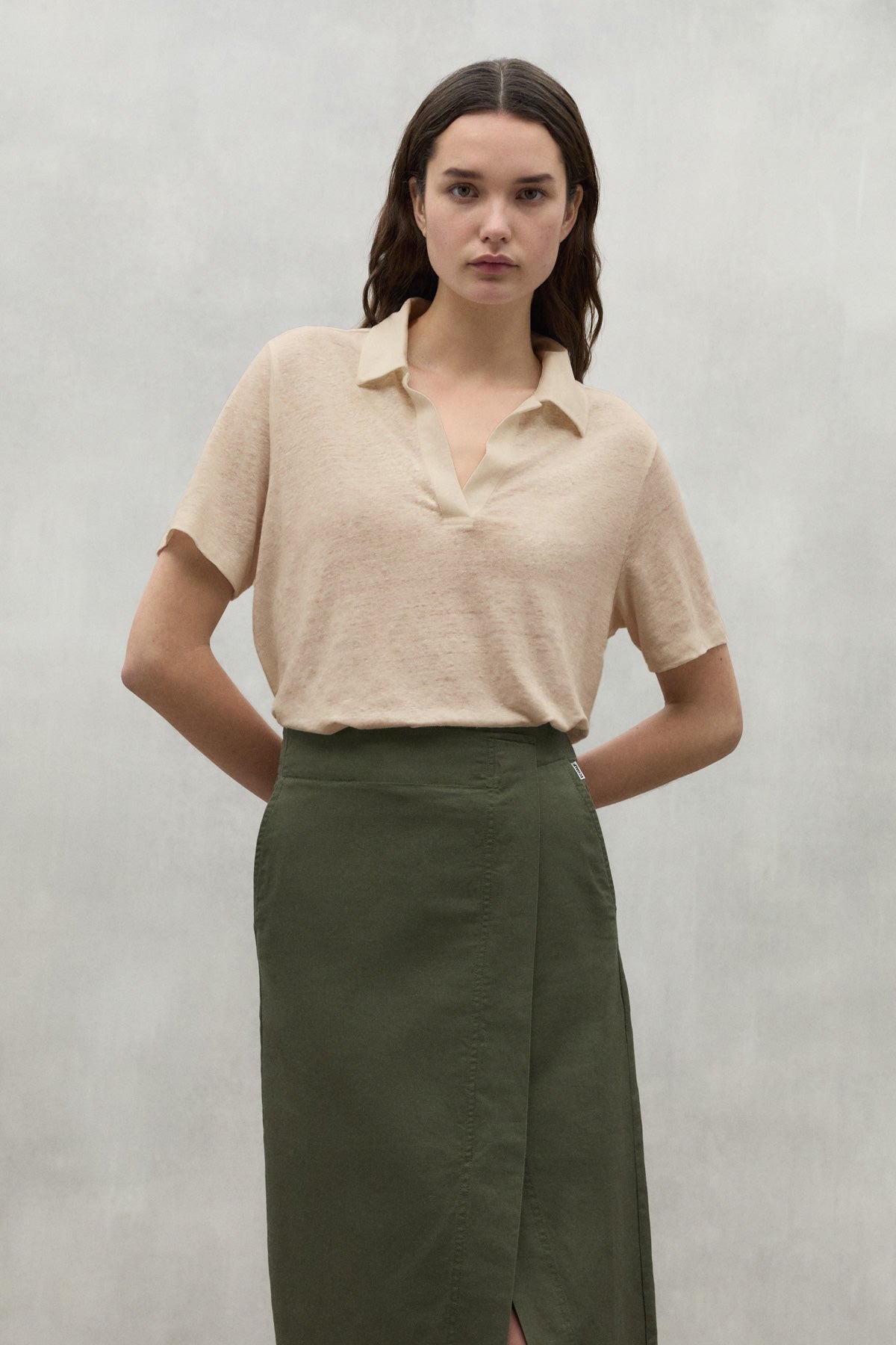 T-SHIRT EN LIN TROMS BEIGE