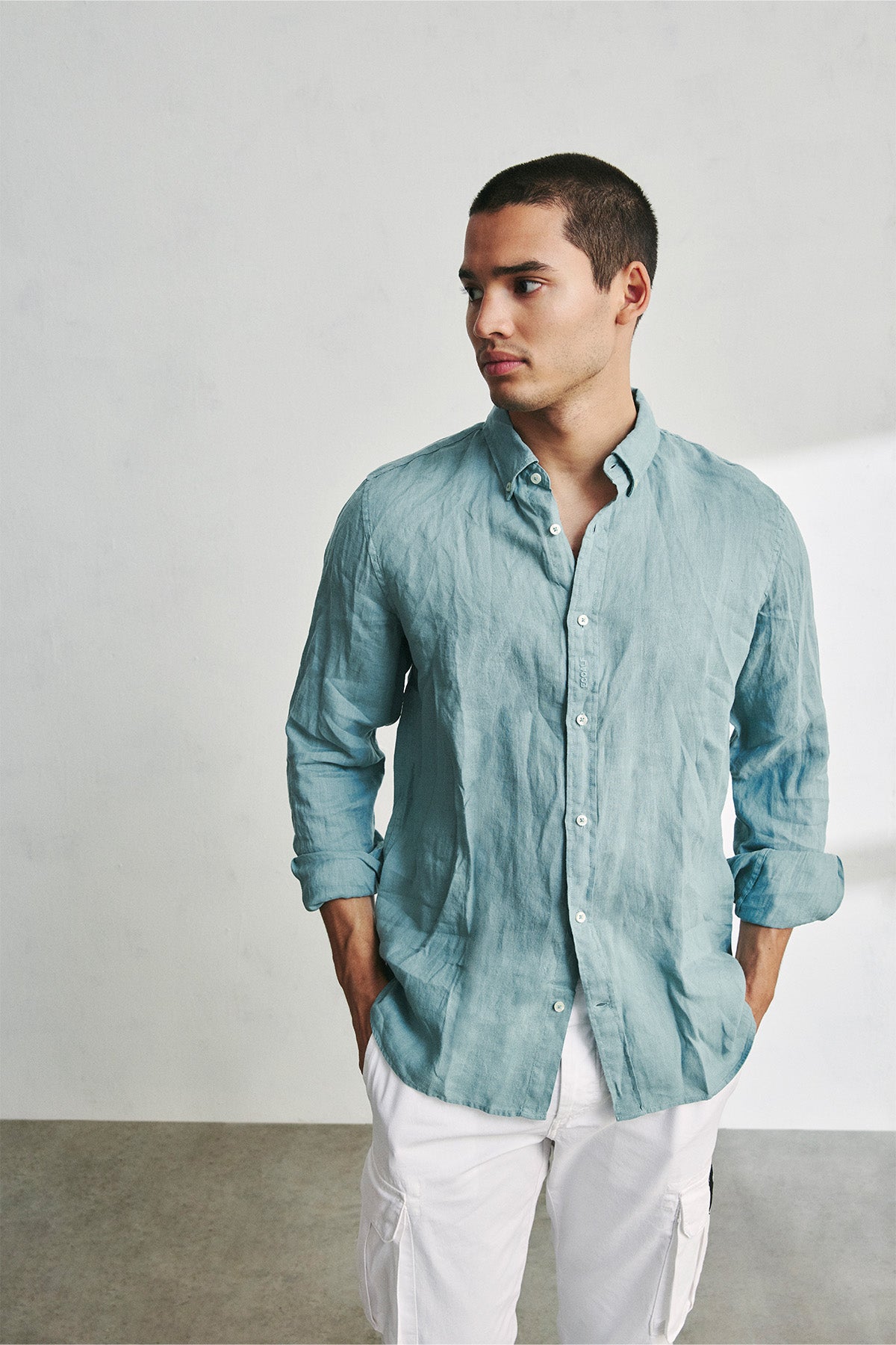 AQUA GREEN MALIBU LINEN SHIRT