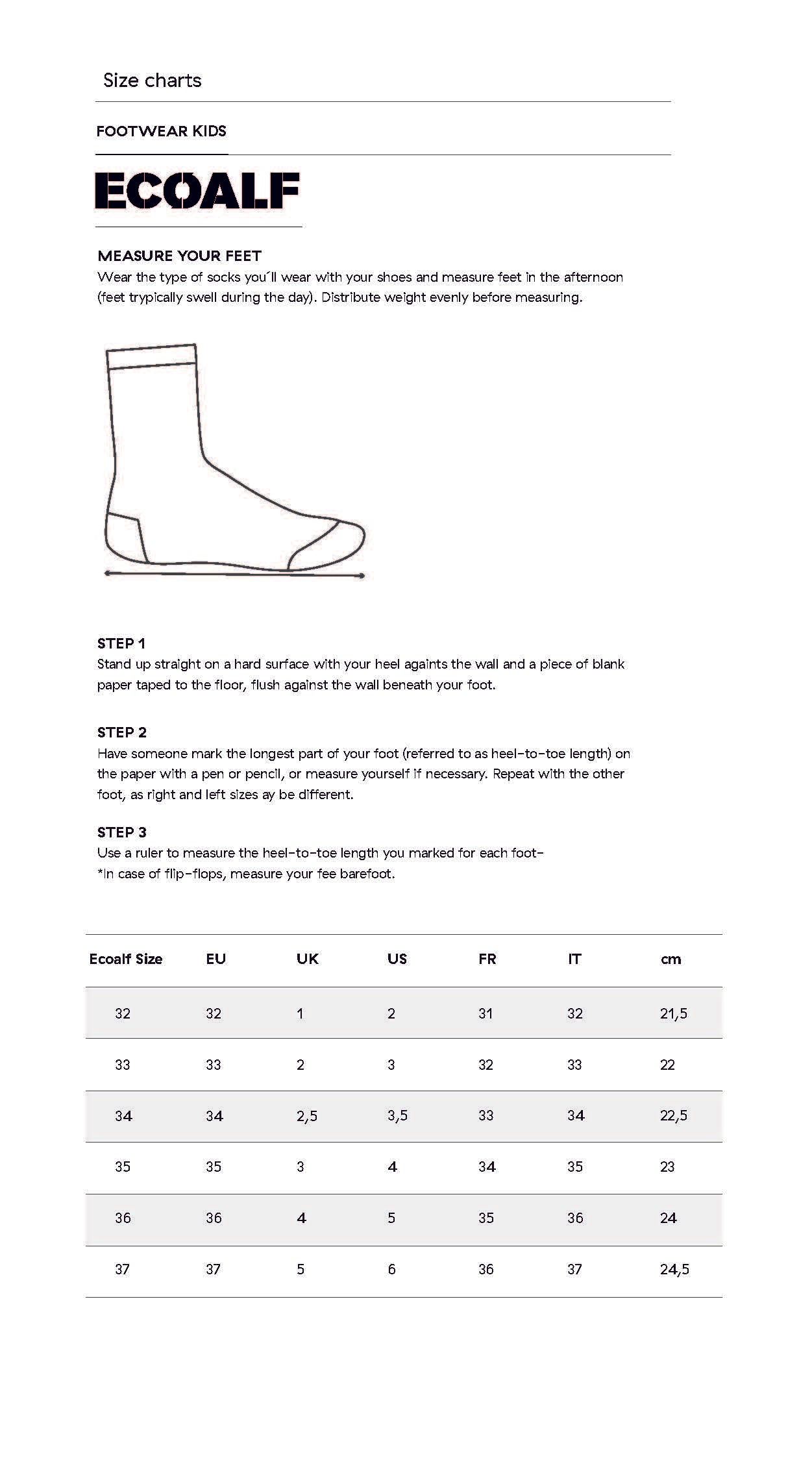 SIze chart - Kids footwear – ECOALF