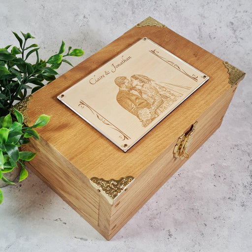 Engraved Couples Photo Keepsake Box - Solid Oak Wedding Memory Box — Make  Memento