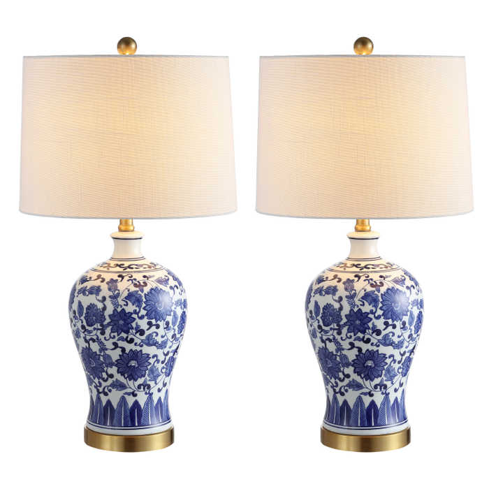 Blue and White Chinoiserie Lamp Set