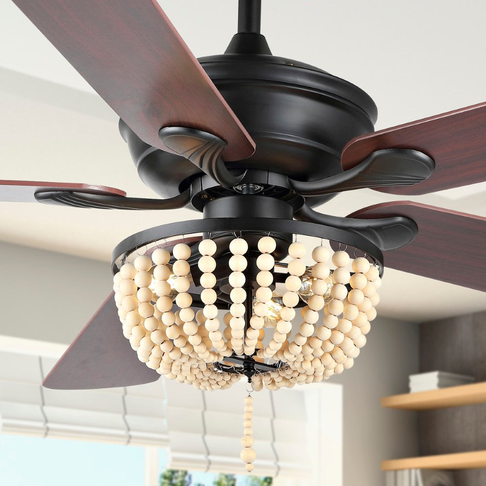 Decadent Rustic Farmhouse Iron/Wood Bead Mobile-App/Remote-Controlled LED Ceiling Fan - Image 21