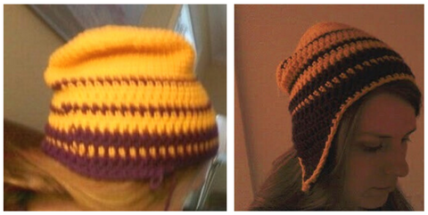 Knittedhome Yellow and Purple fading stripe crochet beanie ear flap