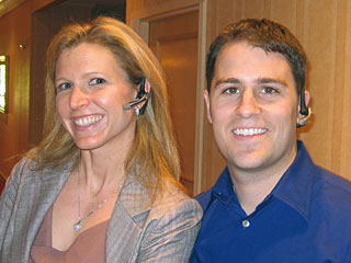 Laura Ries wearing the Plantronics Voyager 510