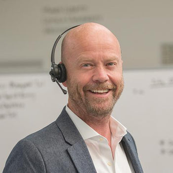 Mike Faith, CEO, wearing the LH280 wireless headset from Sennheiser