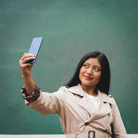 Woman looking good on a video call with good camera positioning