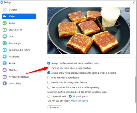 zoom feature turning off video before meeting