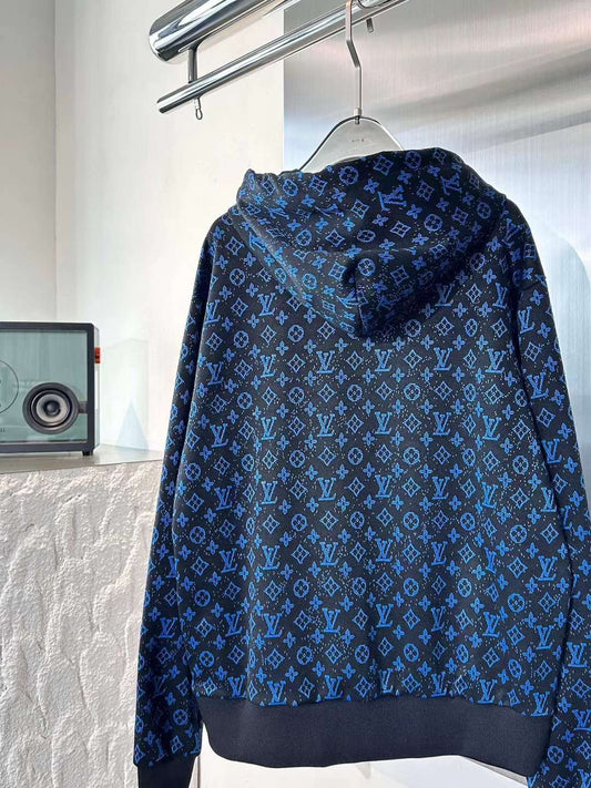 Louis Vuitton Black & Blue Monogram Zip Up Hoodie