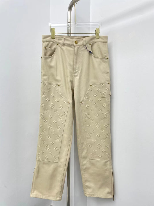 LOUIS VUITTON Wide Carpenter Trousers With Fringes Argent Lavande. Size 34