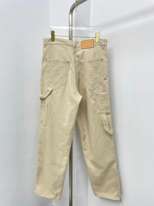 Louis Vuitton Wide Carpenter Trousers with Fringes Argent Lavande. Size 38
