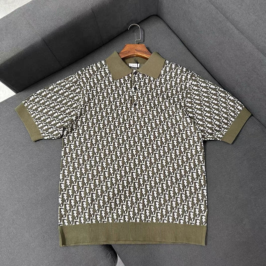 Dior Oblique Polo Shirt Khaki Cotton Jacquard