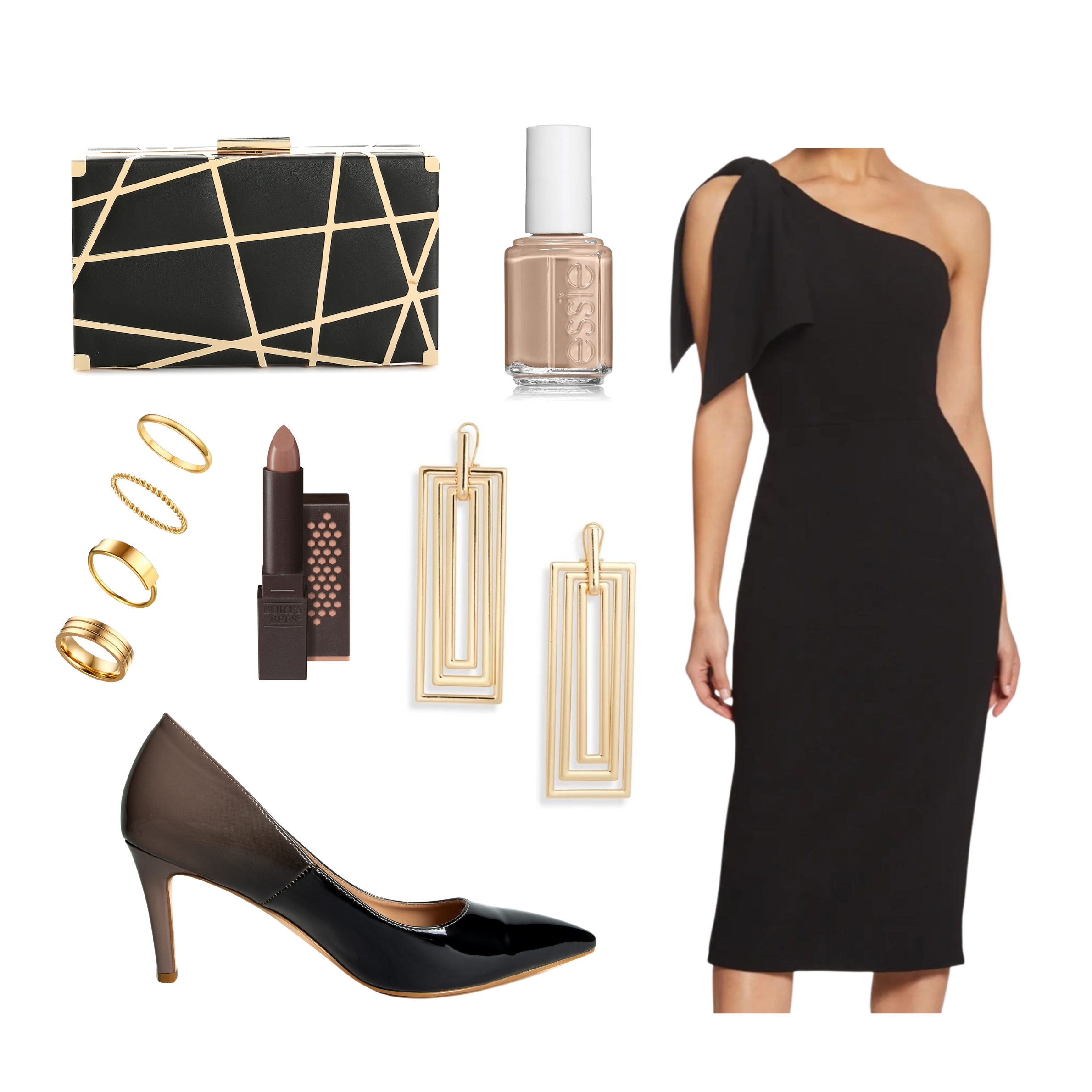 dress outfit with gold accessories