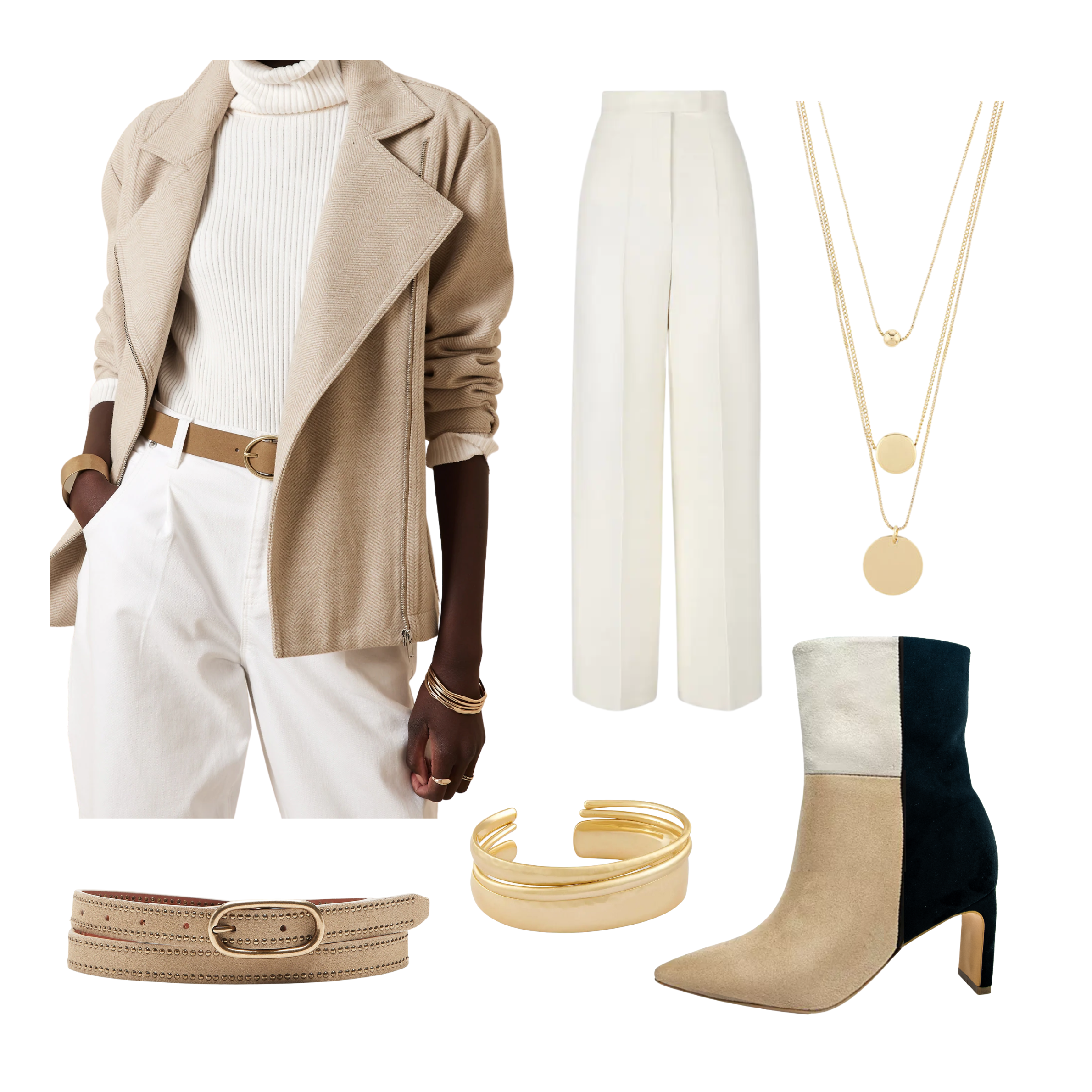 neutral boots and trench coat outfit 