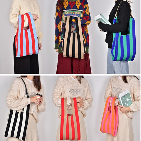 striped tote bag, striped shopping bag,