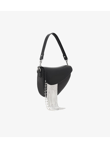 Clare-Rae Bafelli Leather Saddle Bag With Tassels Black