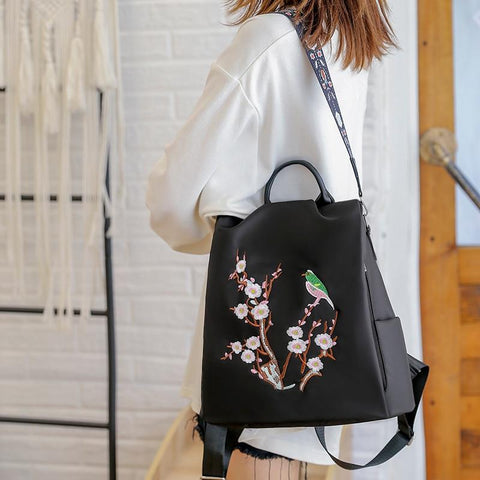 black embroidered backpack for women on sale