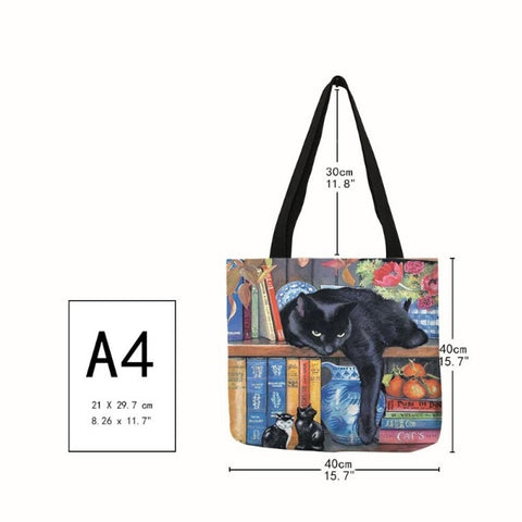 cat print shopping tote bag